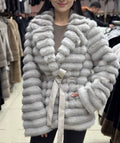 Women's Fluffy Bouclé Cardigan with Tie Belt