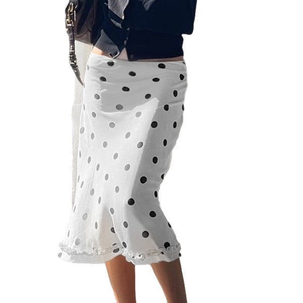 Women's Polka Dot Pencil Skirt with Delicate Lace Trim