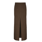 Women's Elegant Midi Skirt with Side Slit and Elastic Waistband