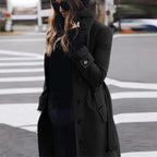 Women's Fashionable Trench Coat with High Collar and Elegant Buttons