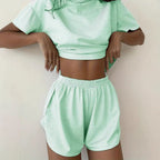 Women's Casual Striped Set with Wide T-Shirt and Shorts