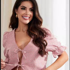 Women's Blouse with Ruffle Details and Tie Front