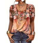 Women's Floral Blouse Top with Button Details