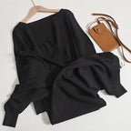 Casual Knit Suit Set with Wide Cut