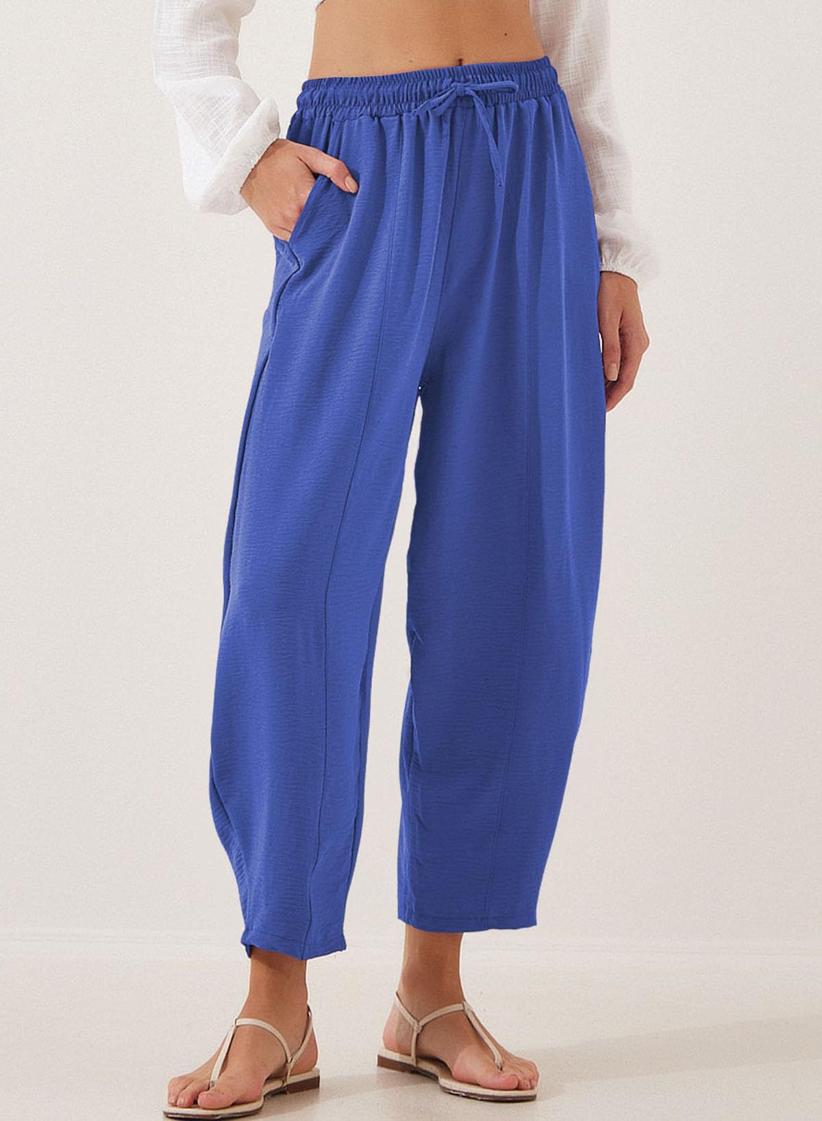 Women's Relaxed Casual Pants with Elastic Waist and Pockets