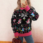 Women's Festive Sweater with Colorful Holiday Motifs and Playful Details