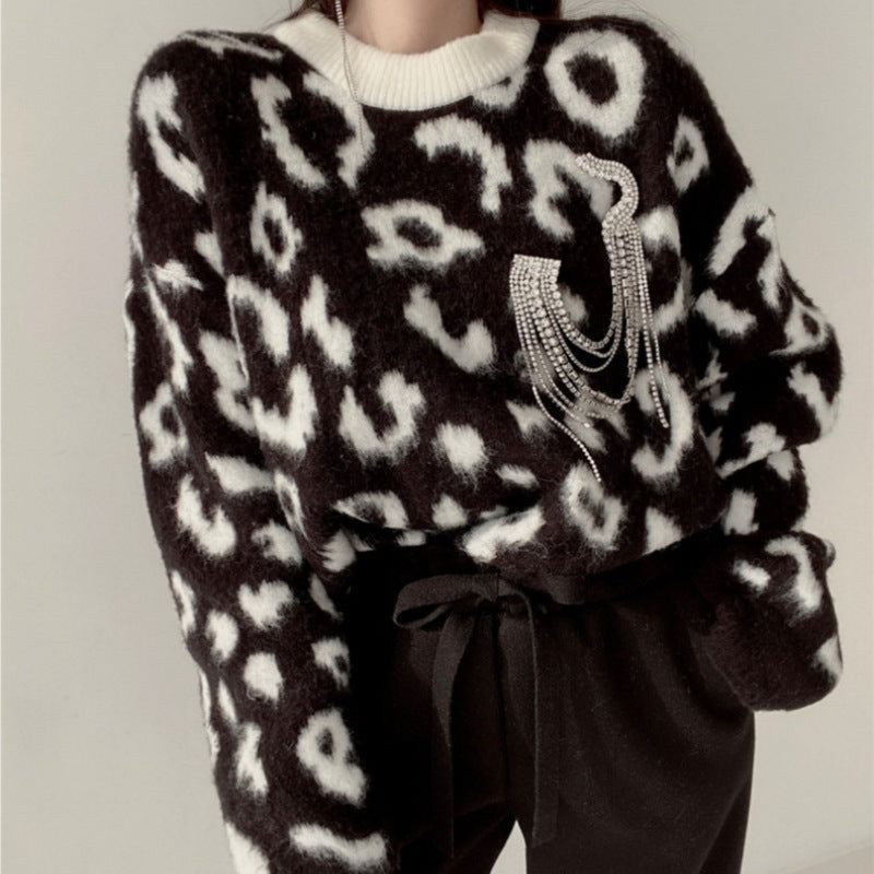 Women's Fluffy Leopard Print Sweater