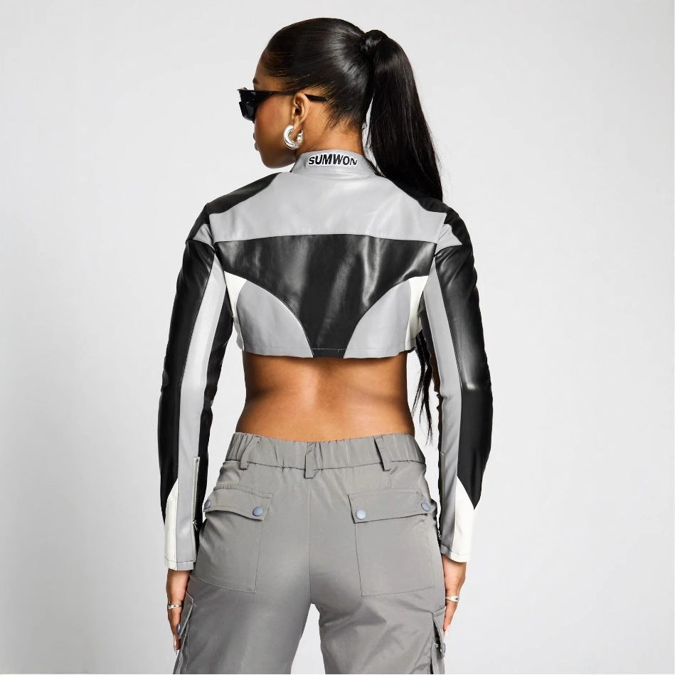 Women's Cropped Sports Jacket with Contrast Stripes