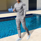 Men's nano athletic Henley long sleeve shirt and tapered jogging pants with decorative seams