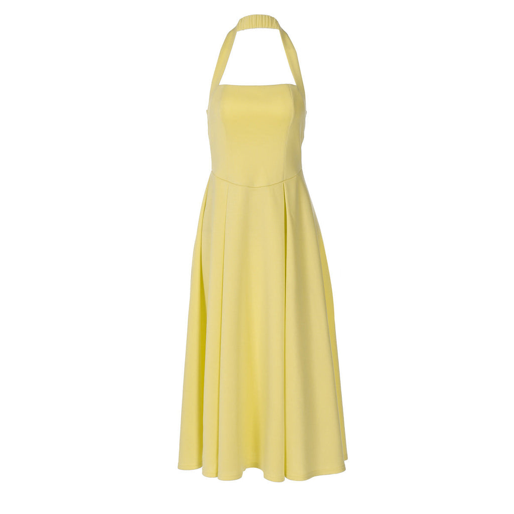 Women's Maxi Dress with Square Neckline and Waist Tie