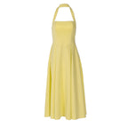 Women's Maxi Dress with Square Neckline and Waist Tie