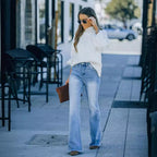 Women's High-Waisted Flared Jeans with Modern Vintage Effects