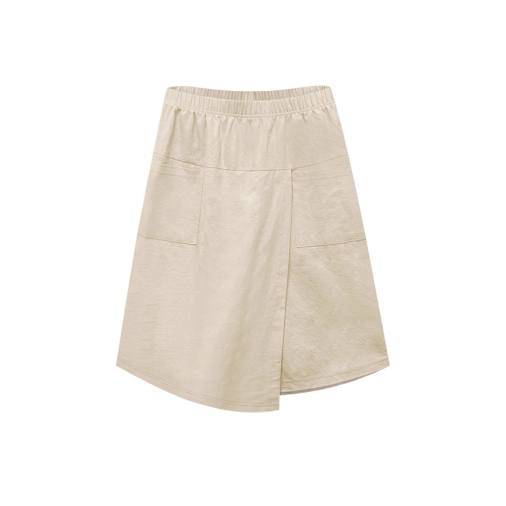 Women's Knee-Length Wrap Skirt with Elastic Waist and Pockets