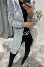 Women's Chunky Knit Cardigan with Hood and Cable Knit Pattern