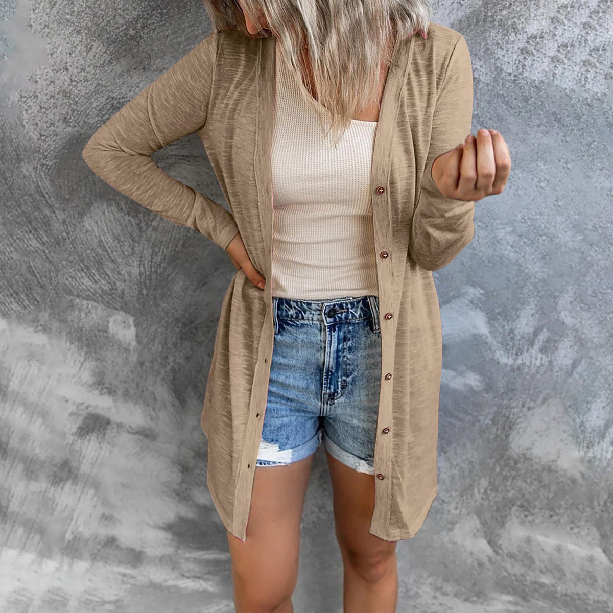 Women's Longline Cardigan with Full Button Closure