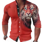 Women's Shirt with Animal Print and Stand-Up Collar
