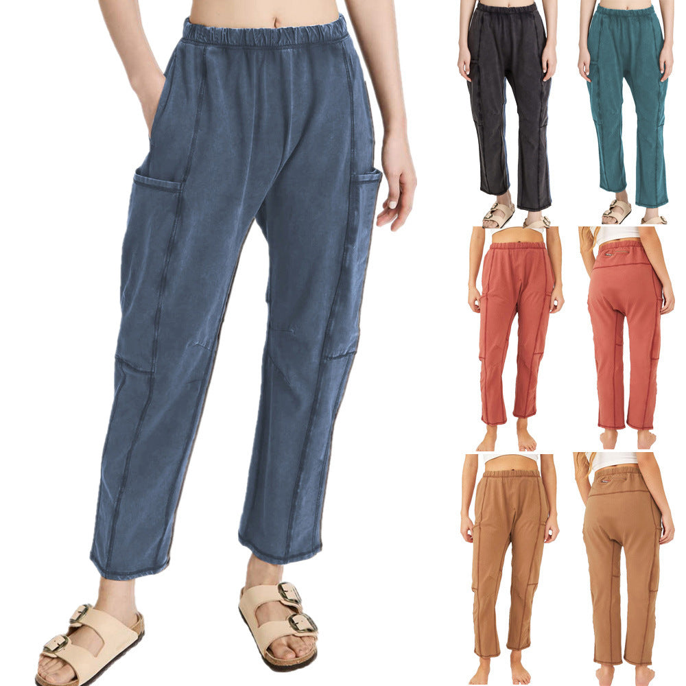 Women's Comfortable Casual Pants with Side Pockets and Elastic Waistband