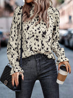 Elegant Blouse with Refined Collar and Animal Print