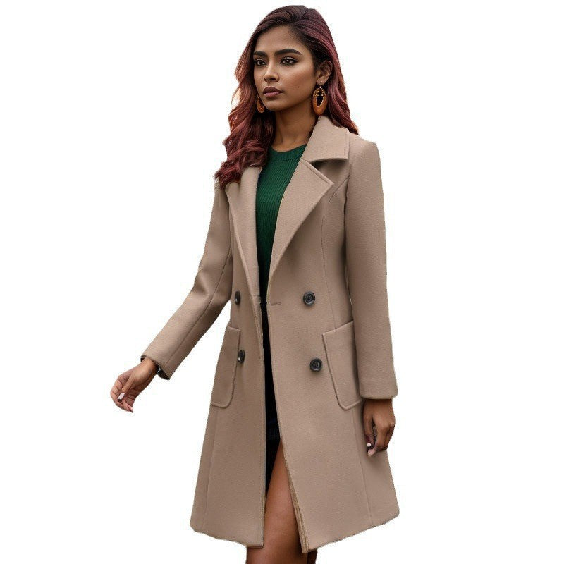 Women's Elegant Double-Breasted Wool Coat