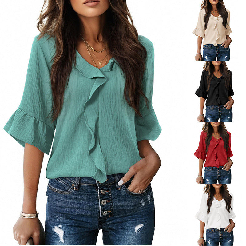 Ruffled V-Neck Blouse