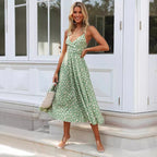 Women's Elegantly Cut Maxi Dress with Floral Pattern and V-Neck