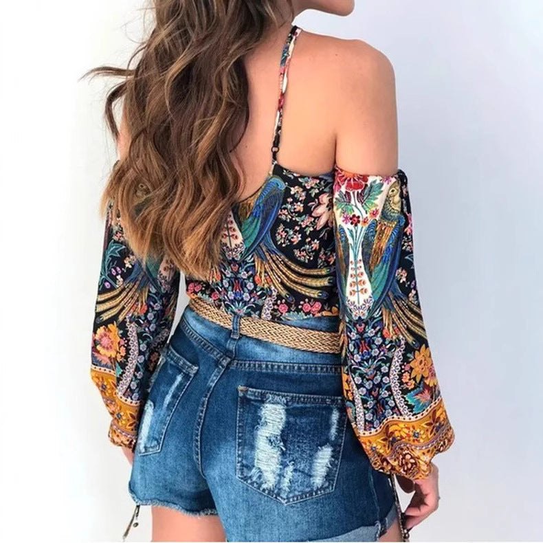 Women's Off-Shoulder Blouse with Floral Design