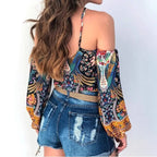 Women's Off-Shoulder Blouse with Floral Design