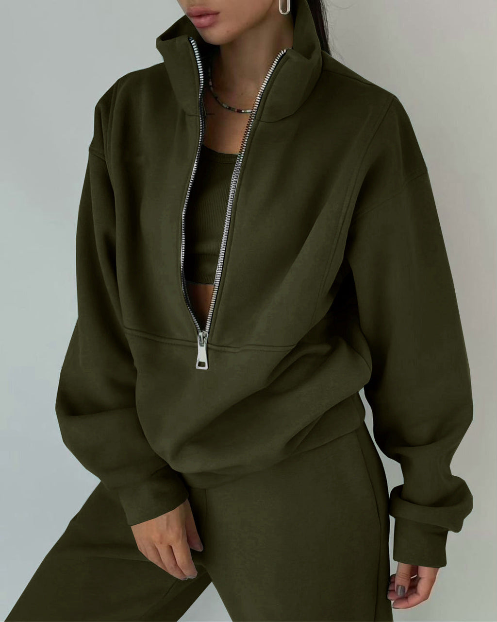 Women's Casual Oversized Hoodie and Jogger Set with Practical Zipper