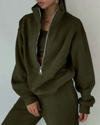 Women's Casual Oversized Hoodie and Jogger Set with Practical Zipper