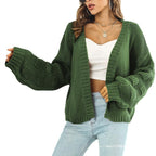 Women's Chunky Knit Cardigan with Wide Sleeves and V-Neck