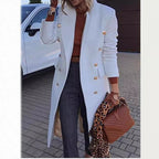 Women's Elegant Double-Breasted Coat with Gold Buttons and Tailored Fit