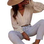 Women's Blouse with Artistic Embroidery and Volume Sleeves
