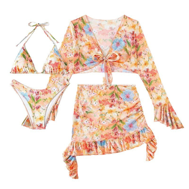 Women's Crop Top and Mini Skirt Ensemble with Ruffles