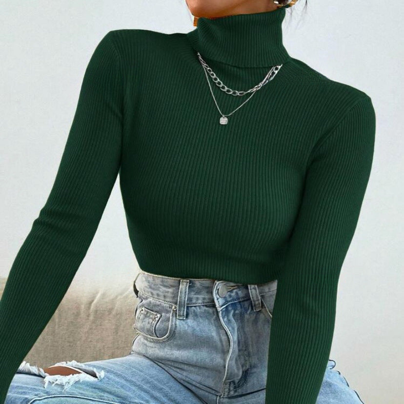 Elegant Women's Turtleneck Sweater with Fine Ribbed Texture