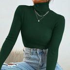 Elegant Women's Turtleneck Sweater with Fine Ribbed Texture
