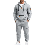Men's Two-Piece Fleece Loungewear Set with Half-Zip Hoodie and Cargo Joggers