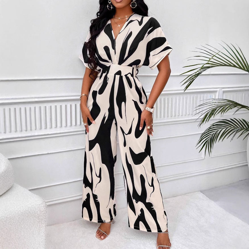 Women's Jumpsuit with Wide Sleeves and Elegant Belt