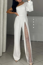 Elegant Jumpsuit with Sheer Inserts and Sequins