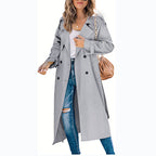 Women's Casual Trench Coat with Belt and Stylish Buttons