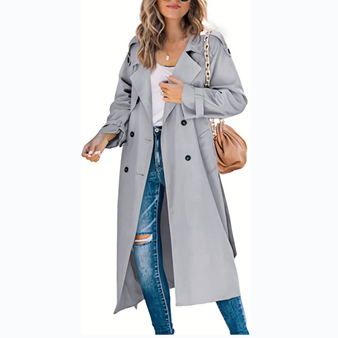Women's Casual Trench Coat with Belt and Stylish Buttons