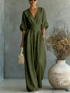 Women's Jumpsuit with Elegant V-Neck and Wide Leg