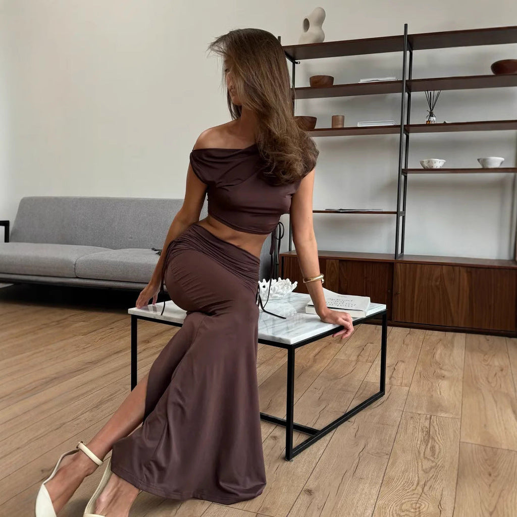Women's Elegant Set with Chic Top and Flattering Skirt