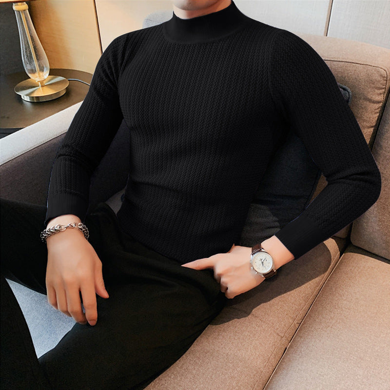 Women's Elegant Long-Sleeve Shirt with Textured Fabric and High Collar
