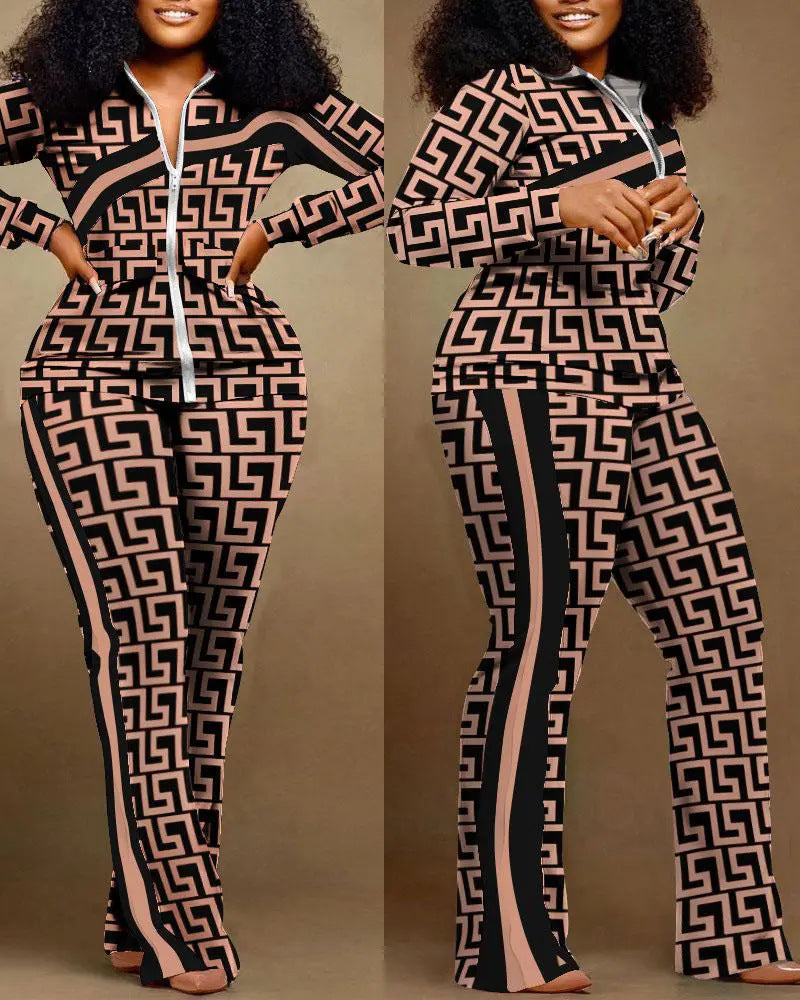 Denim-Style Tracksuit Set with Zipper