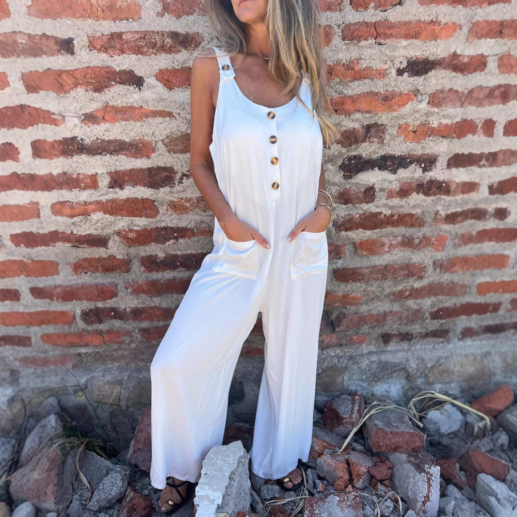 Casual Jumpsuit with Button Details and Side Pockets