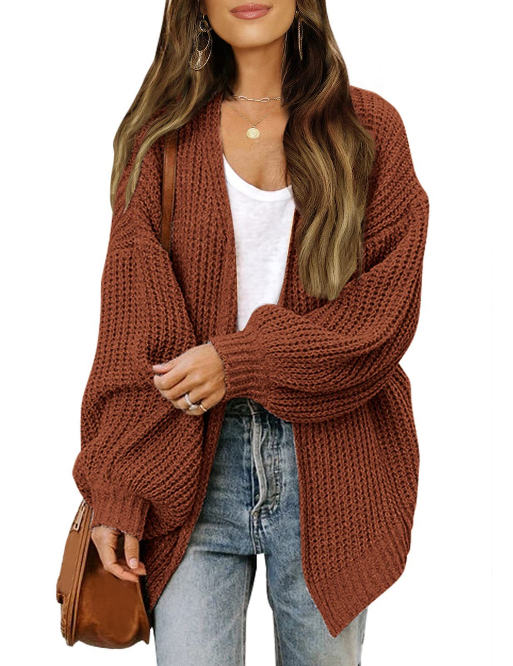 Women's Coarsely Knitted Cardigan with Dropped Shoulders