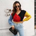 Women's Cropped Cardigan with Color-Block Design