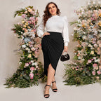 Women's Pencil Skirt with Elegant Wrap Design and High Slit