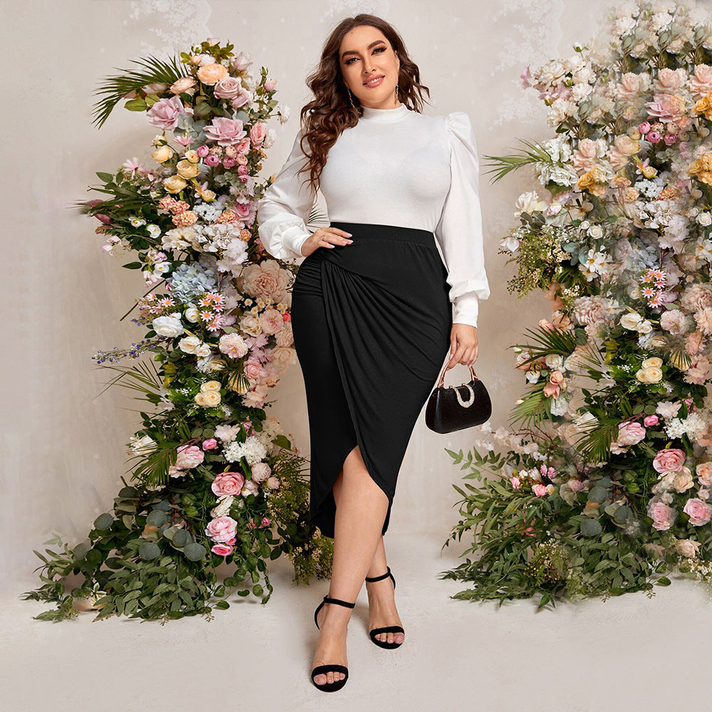 Women's Pencil Skirt with Elegant Wrap Design and High Slit