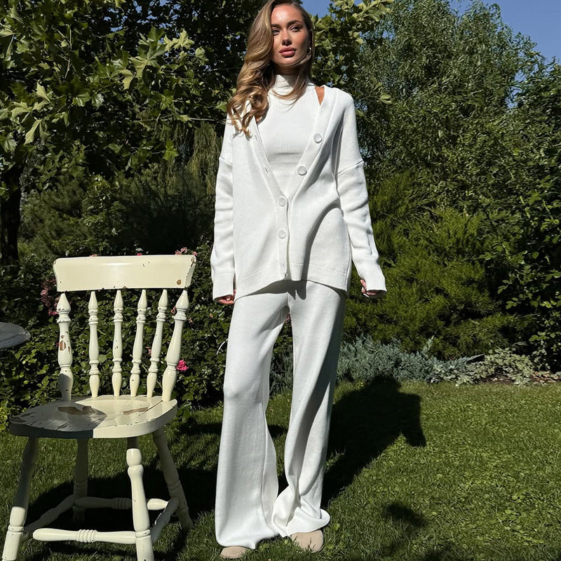 Women's Comfortable Knit Suit with Cardigan